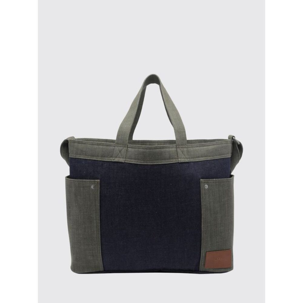 A.P.C. Men A.P.C. Jardin Large Bicolor Print Cotton Denim Tote Bag
